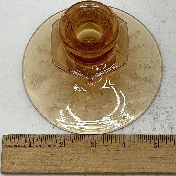 Vintage Amber Glass Candlestick Holders Etched Footed Candle Holder - Few Cracks - Picture 12 of 12